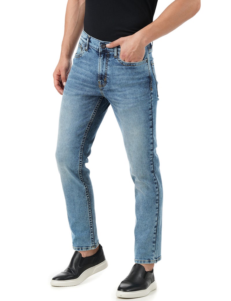 inkd جينز رجالي عادي - متوسط الارتفاع | مزيج القطن | الوزن الخفيف | قماش قابل للتمدد | غرزة التباين | تصميم كلاسيك 5 بوكيتيب | جينز للرجال - Image 1